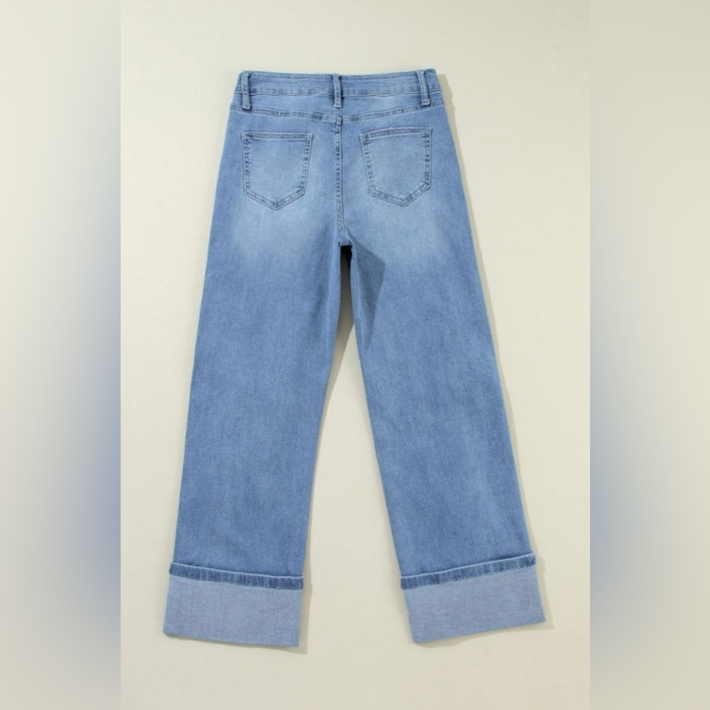 Blue Cuffed Distressed Women Jeans - Picture 4 of 7